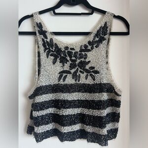 Embellished Beaded Black & White Tank Top